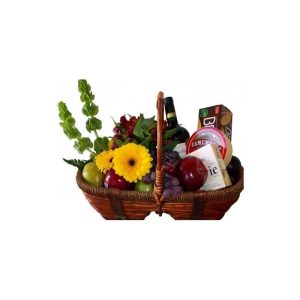 Cesta de frutas y quesos