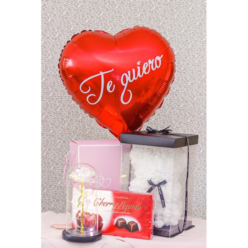 3 rosas+peluche+globo+postal mini