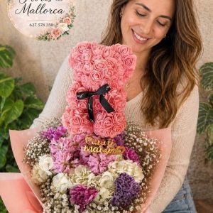 Ramo de Flores con Oso de Rosas Rosas | Flores para el Día de la Madre